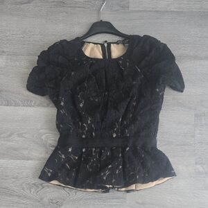 Elegant Black Lace Peplum Blouse